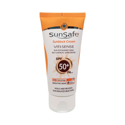 کرم ضد آفتاب SPF50 فاقد جاذب های شیمیایی بژ طبیعی سان سیف (Sun Safe)